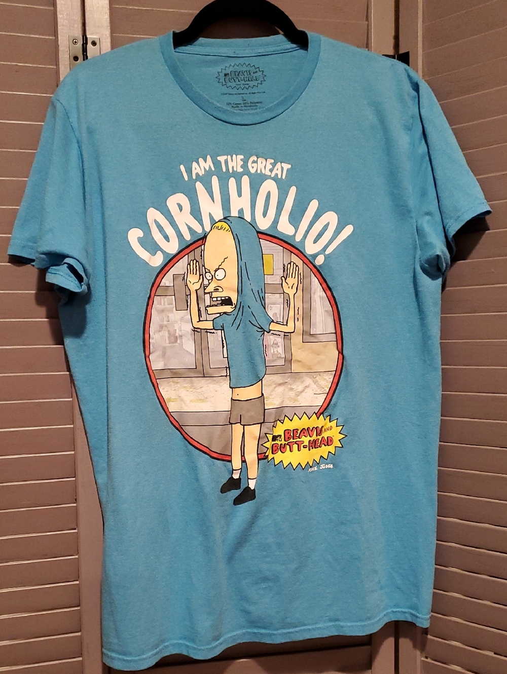 Beavis and Butt-Head "I Am The Great Cornholio" Graphic Blue Tee  Size L